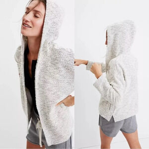 Madewell Cotton Textured Hooded Open Front Sweater Jacket | Size M